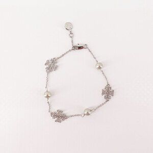 Tory Burch Gemstones and Pearl Bracelet Silver OS